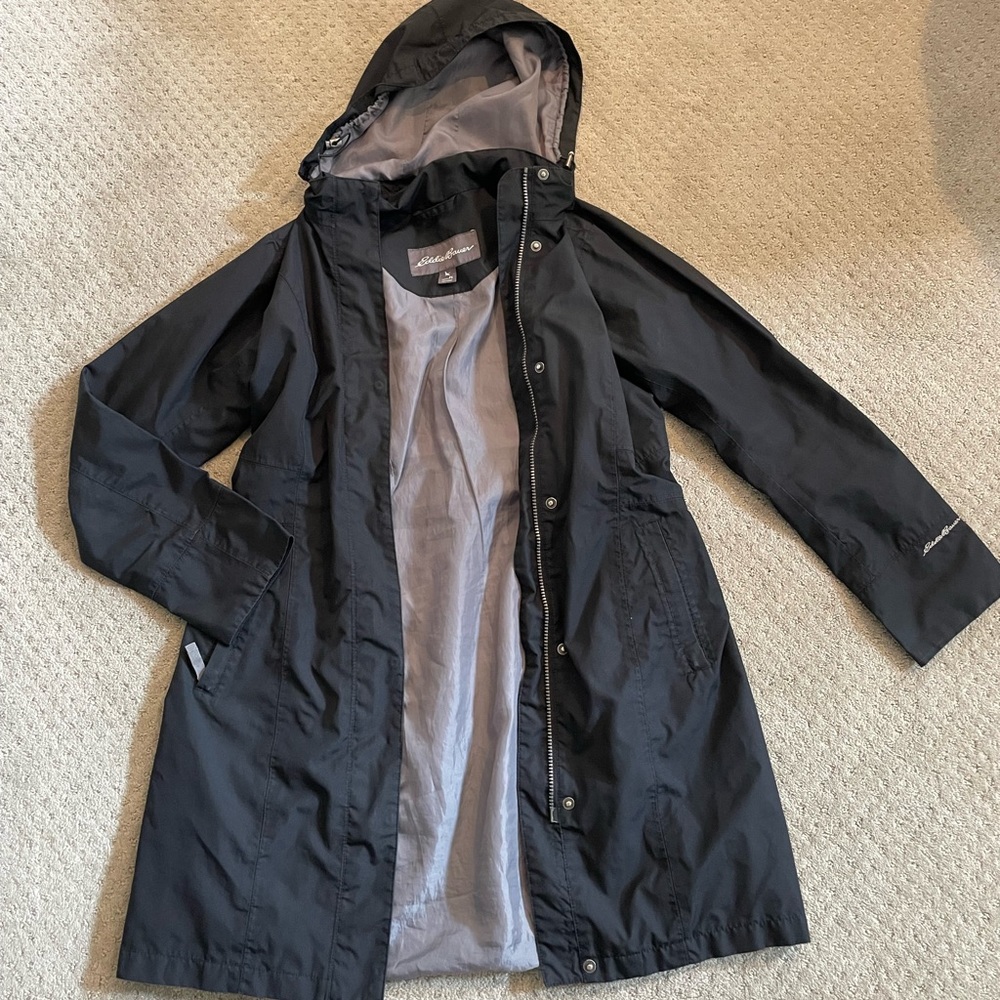 Eddie Bauer women’s black rain coat trench size Petite Small